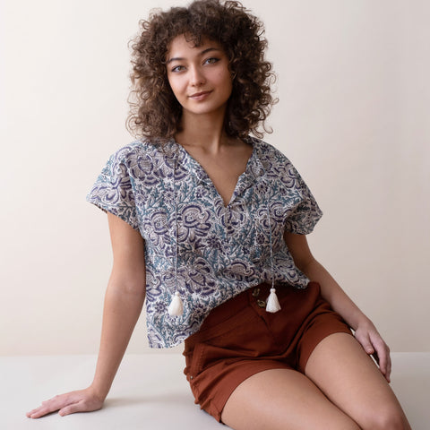 Lola Top- Floral Moss