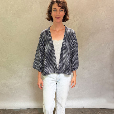 Adeline Navy Short Haori in Cotton Linen