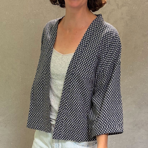 Adeline Navy Short Haori in Cotton Linen