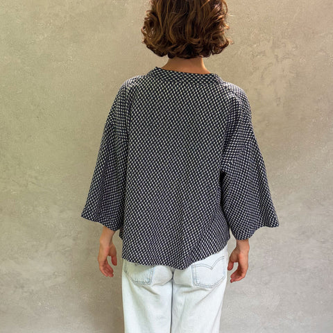 Adeline Navy Short Haori in Cotton Linen
