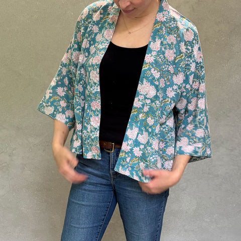 Bella Aqua Short Haori in Cotton Linen