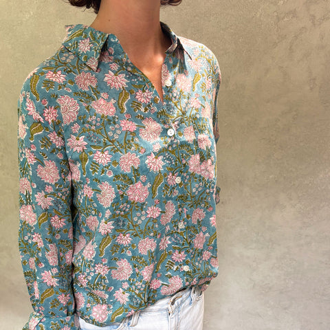 Pali Top- Bella Aqua in Lightweight Cotton