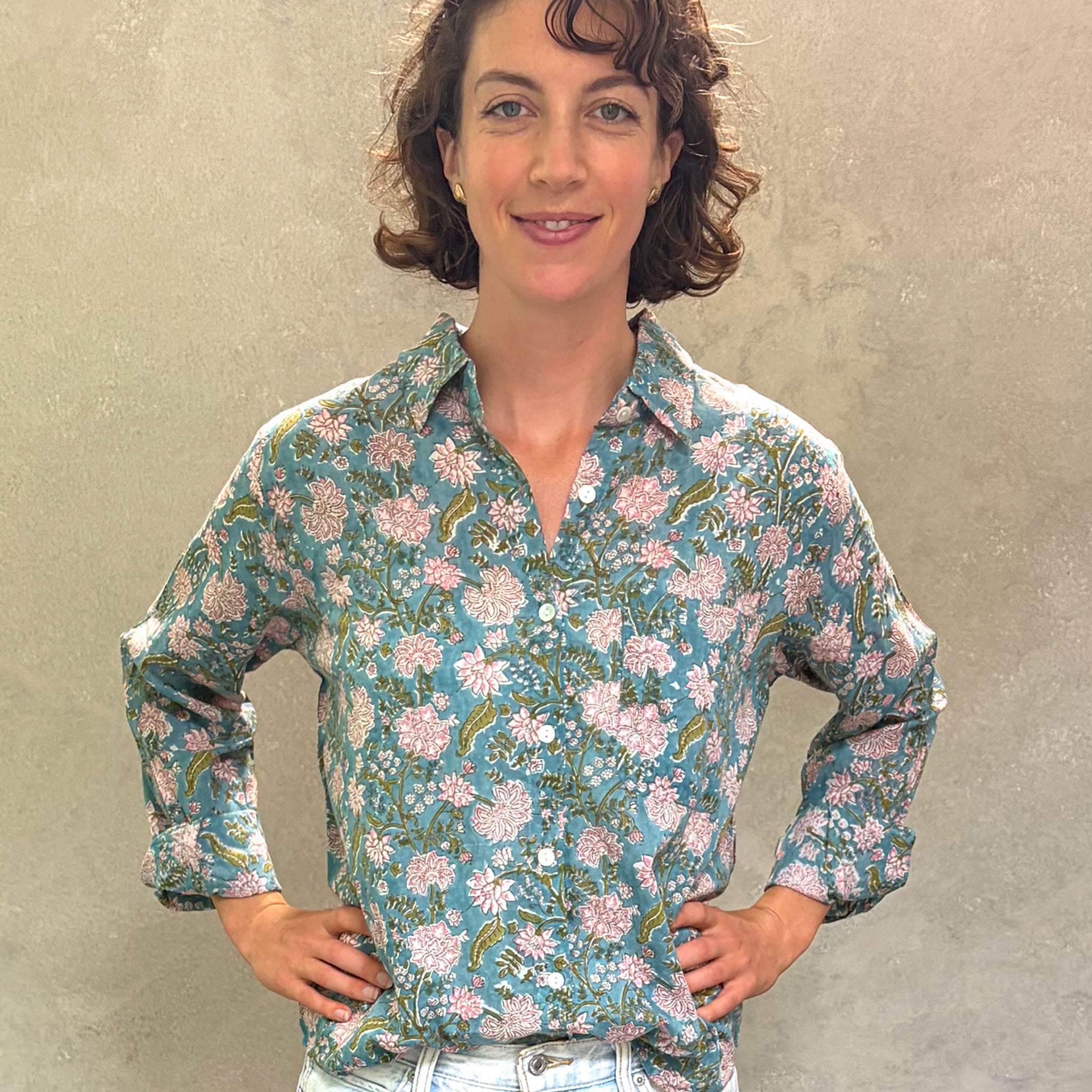 Pali Top- Bella Aqua in Lightweight Cotton