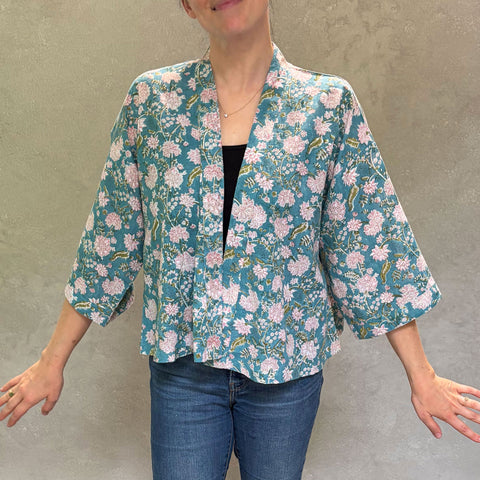 Bella Aqua Short Haori in Cotton Linen
