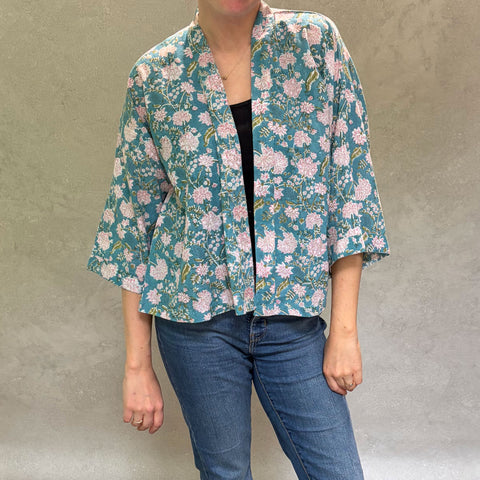 Bella Aqua Short Haori in Cotton Linen