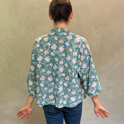 Bella Aqua Short Haori in Cotton Linen