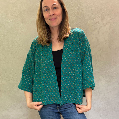 Florence Forest Short Haori in Cotton Linen