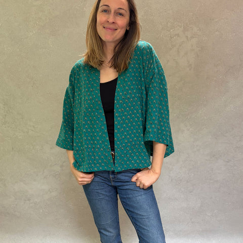 Florence Forest Short Haori in Cotton Linen