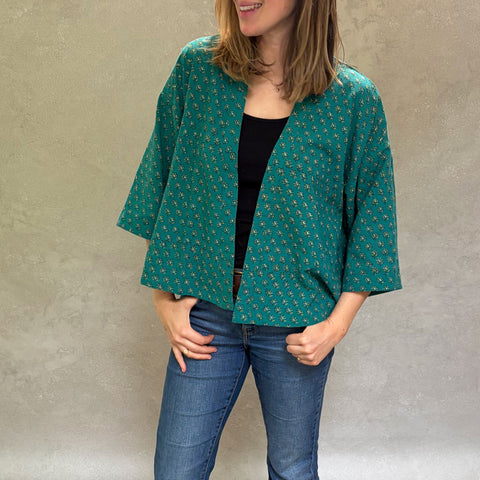 Florence Forest Short Haori in Cotton Linen