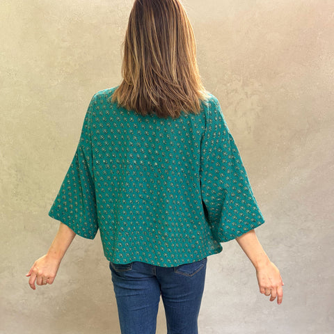 Florence Forest Short Haori in Cotton Linen