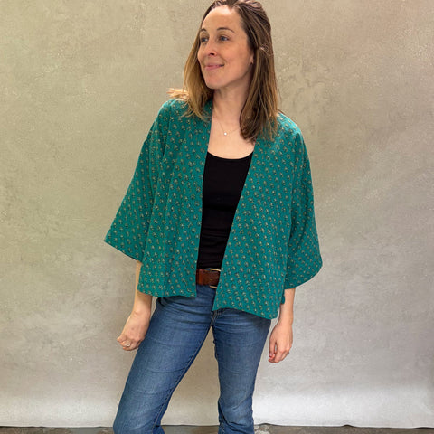 Florence Forest Short Haori in Cotton Linen