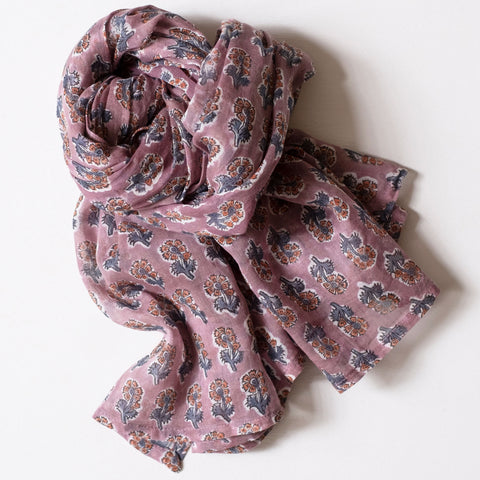 Malin Mauve Block Printed Scarf