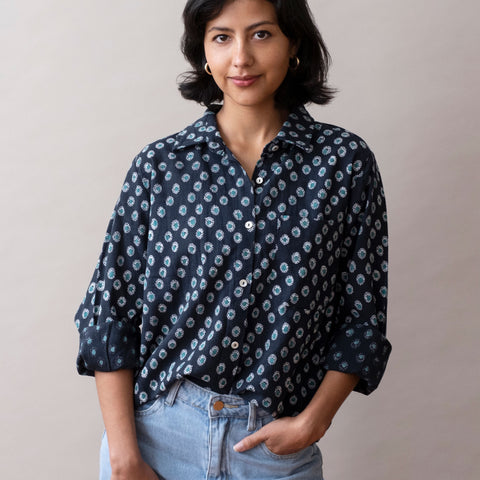 PRE-ORDER Pali Top- Rosa Navy in Cotton Linen