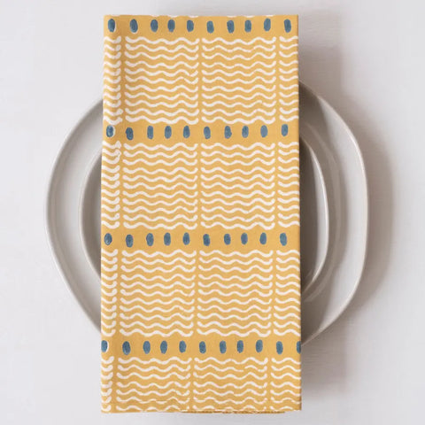 Squiggle Mustard Block Printed Napkins - set of 4