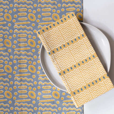 Squiggle Mustard Block Printed Napkins - set of 4