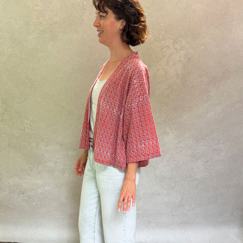 Sunburst Terracotta Short Haori in Cotton Linen