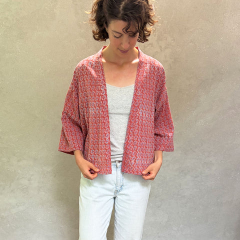 Sunburst Terracotta Short Haori in Cotton Linen