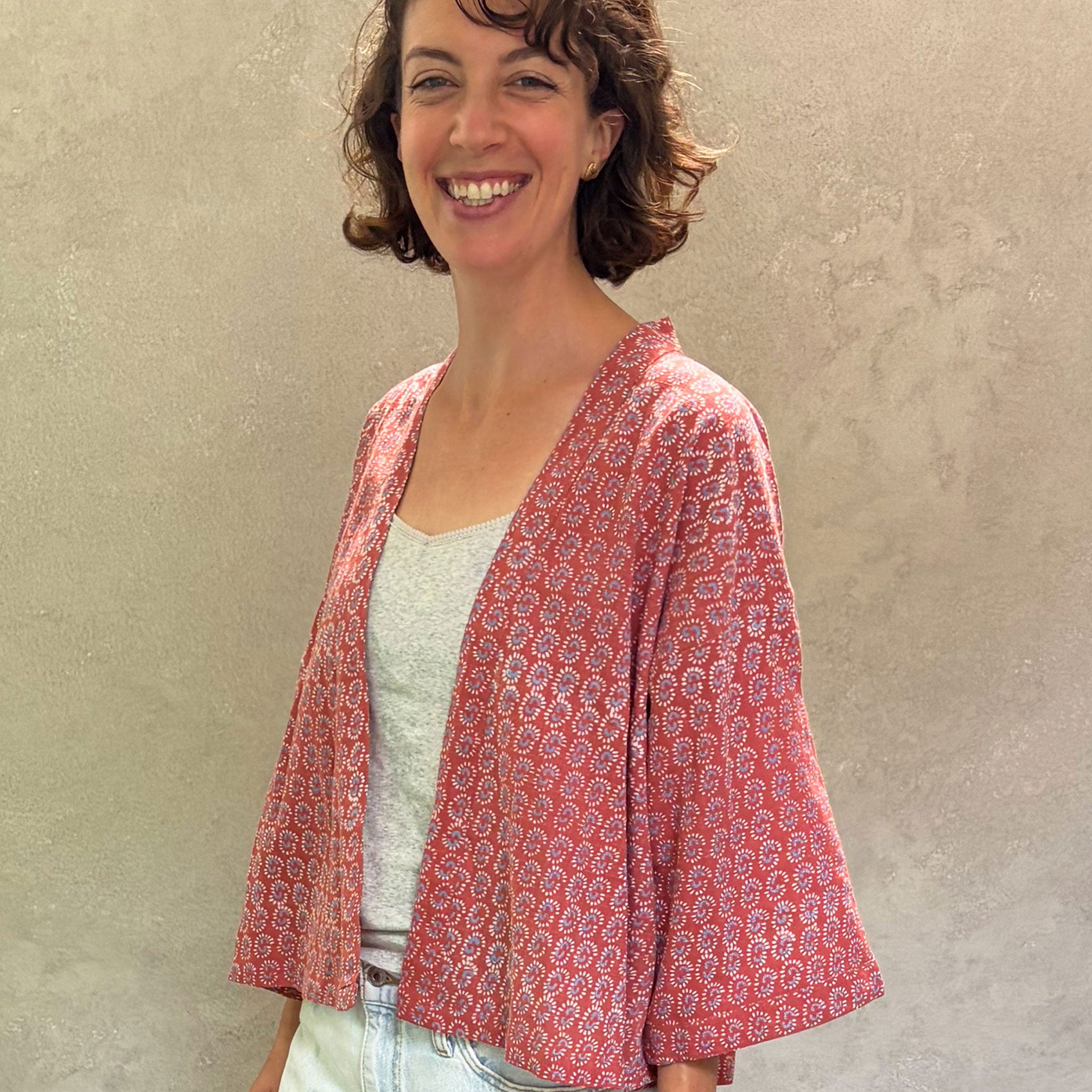 Sunburst Terracotta Short Haori in Cotton Linen