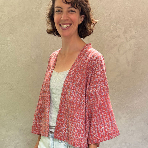Sunburst Terracotta Short Haori in Cotton Linen