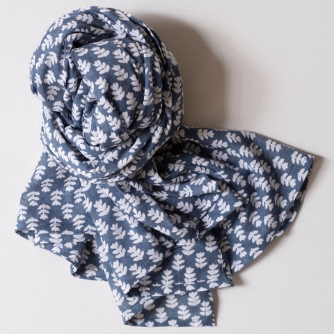 Tula Dark Sea Block Printed Scarf