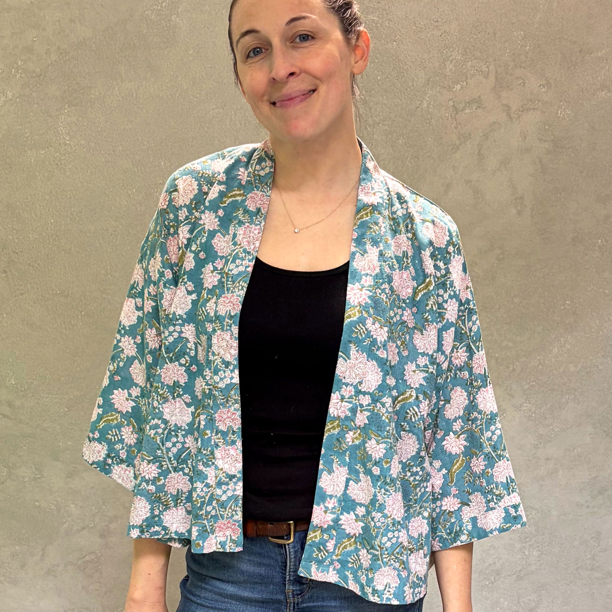 Bella Aqua Short Haori in Cotton Linen