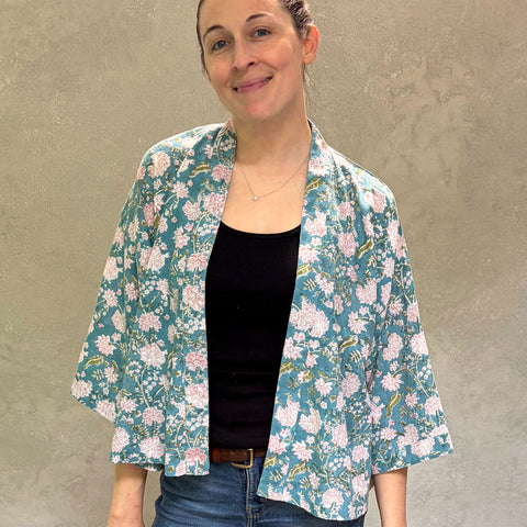 Bella Aqua Short Haori in Cotton Linen