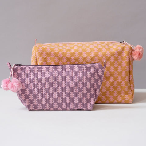 Orchid Pink Block Printed Makeup Pouch