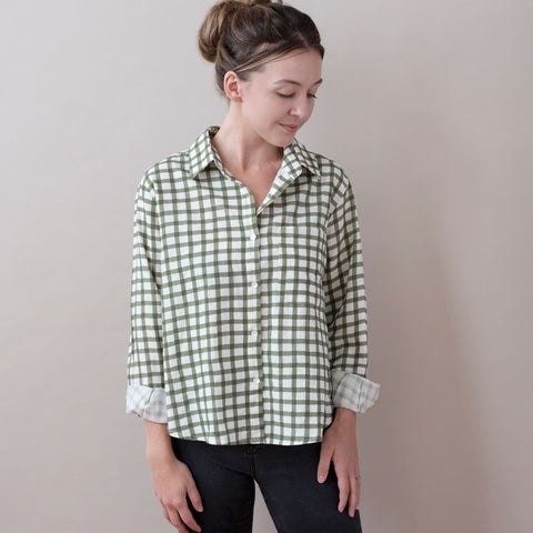 Pali Top- Gingham Forest in Double Cotton Gauze
