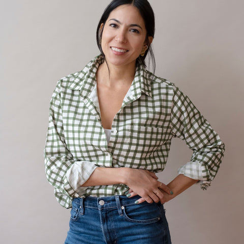 Pali Top- Gingham Forest in Double Cotton Gauze