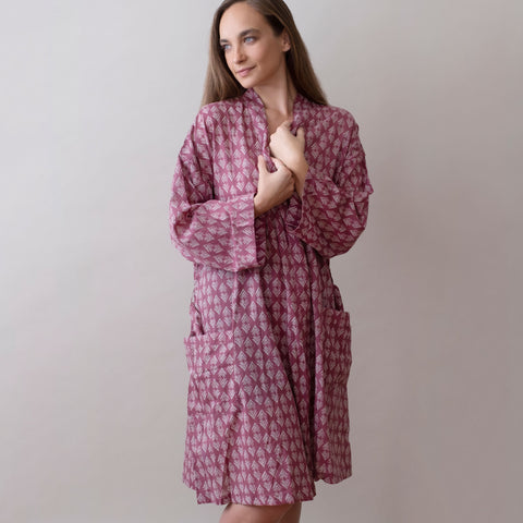 Lamba Raspberry Block Printed Cotton Robe