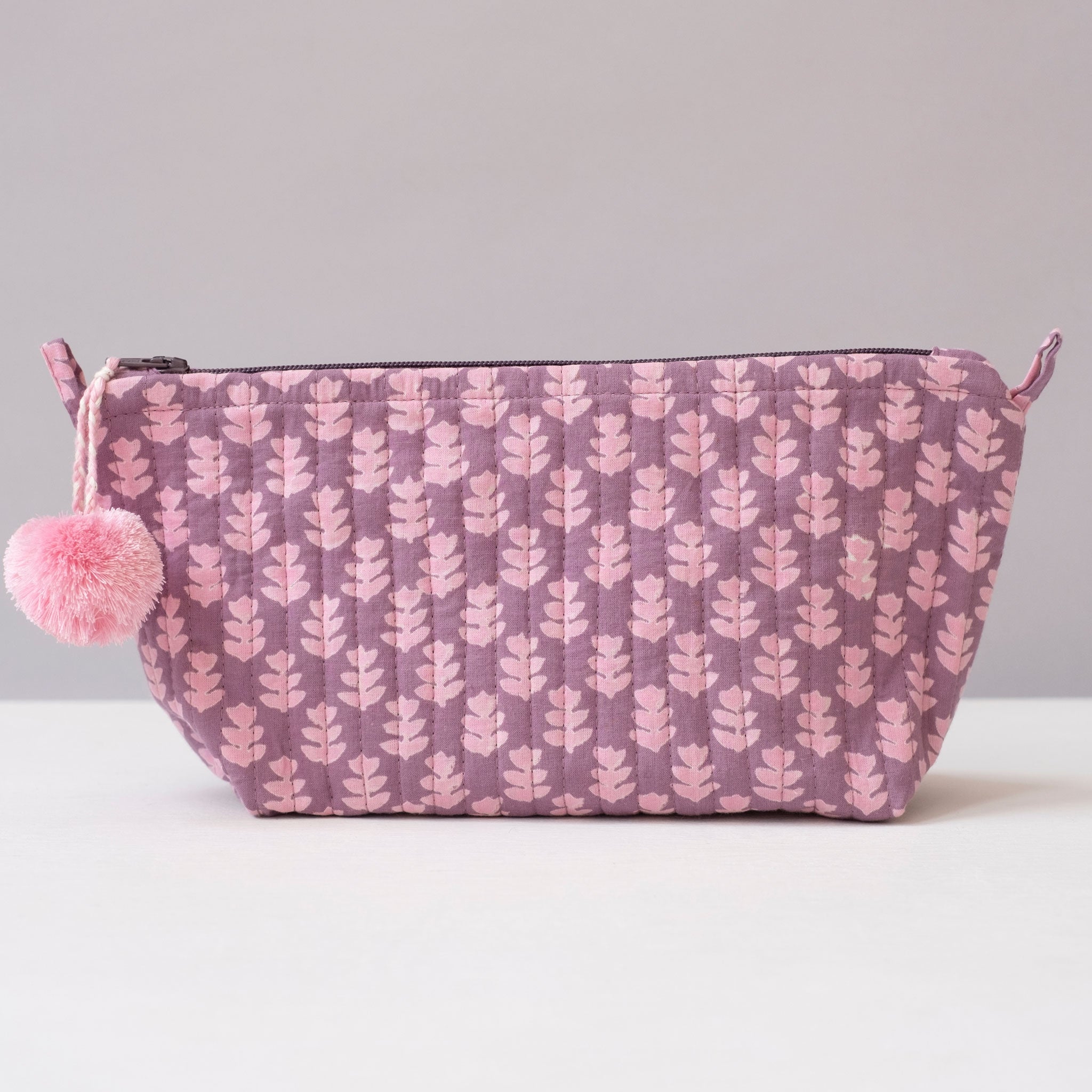 Orchid Pink Block Printed Makeup Pouch