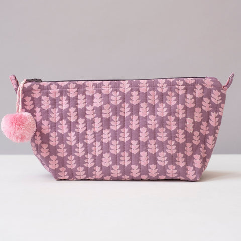 Orchid Pink Block Printed Makeup Pouch