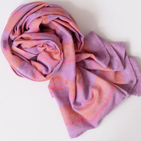 Orchid Tangerine Stripes Handwoven Scarf