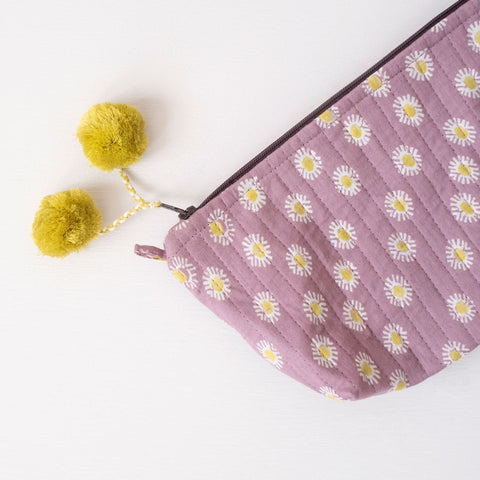 Rosa Lilac Block Printed Makeup Pouch