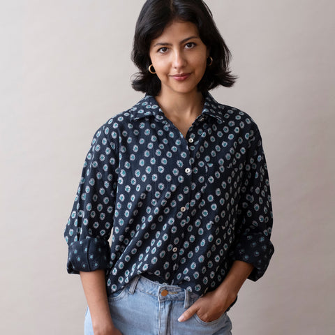 PRE-ORDER Pali Top- Rosa Navy in Cotton Linen