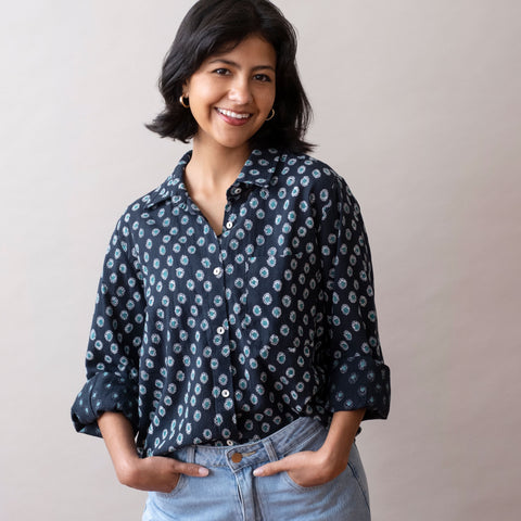 PRE-ORDER Pali Top- Rosa Navy in Cotton Linen