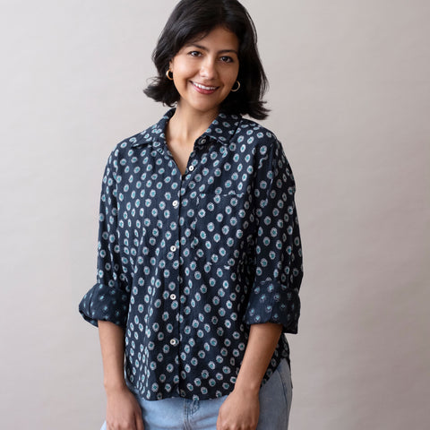 PRE-ORDER Pali Top- Rosa Navy in Cotton Linen