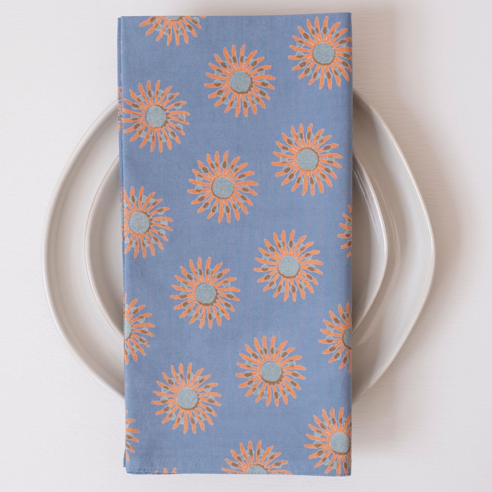 Sunflower Blue Block Printed Napkins - set of 4
