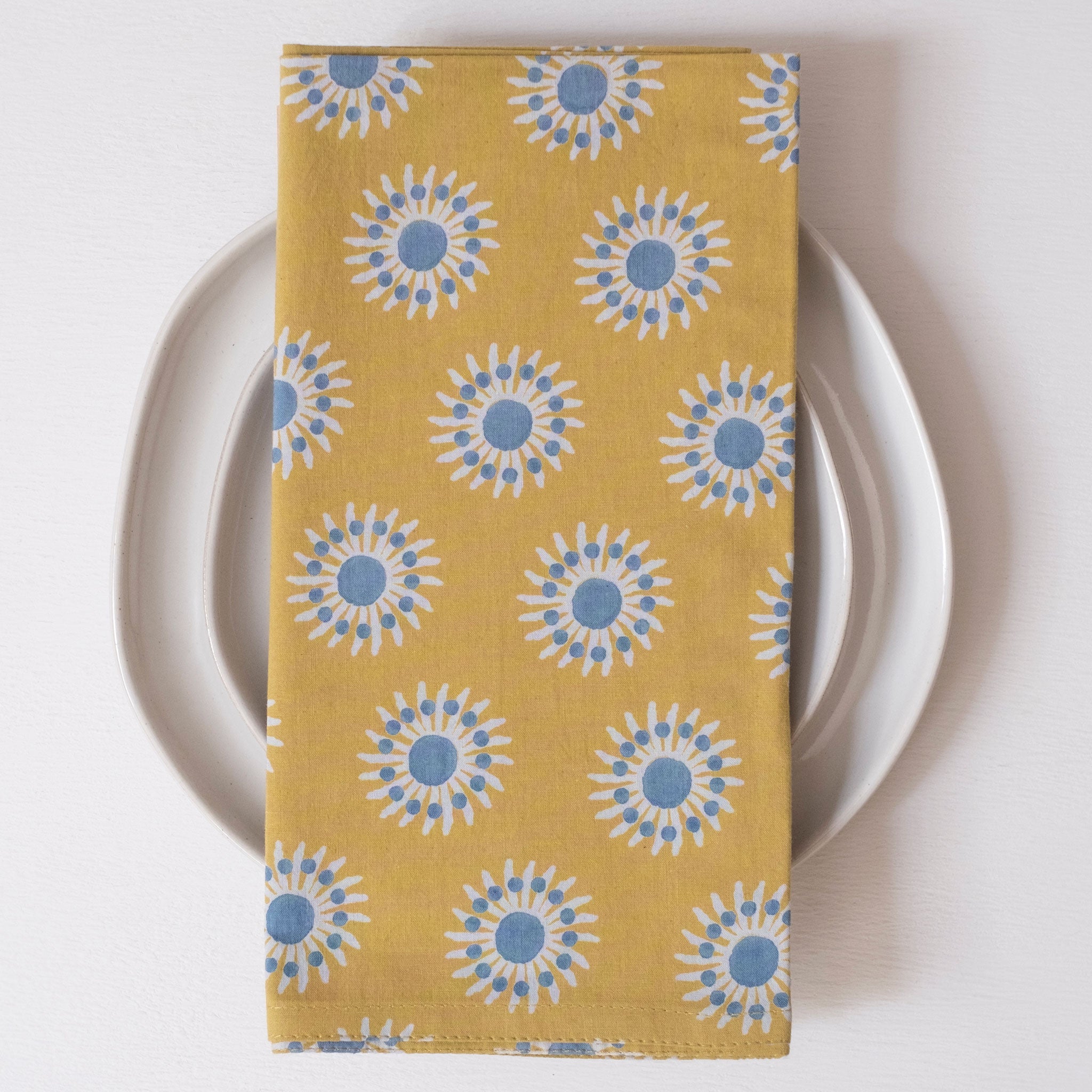 Sunflower Yellow Block Printed Napkins - set of 4