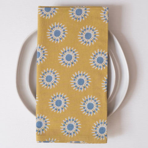 Sunflower Yellow Block Printed Napkins - set of 4