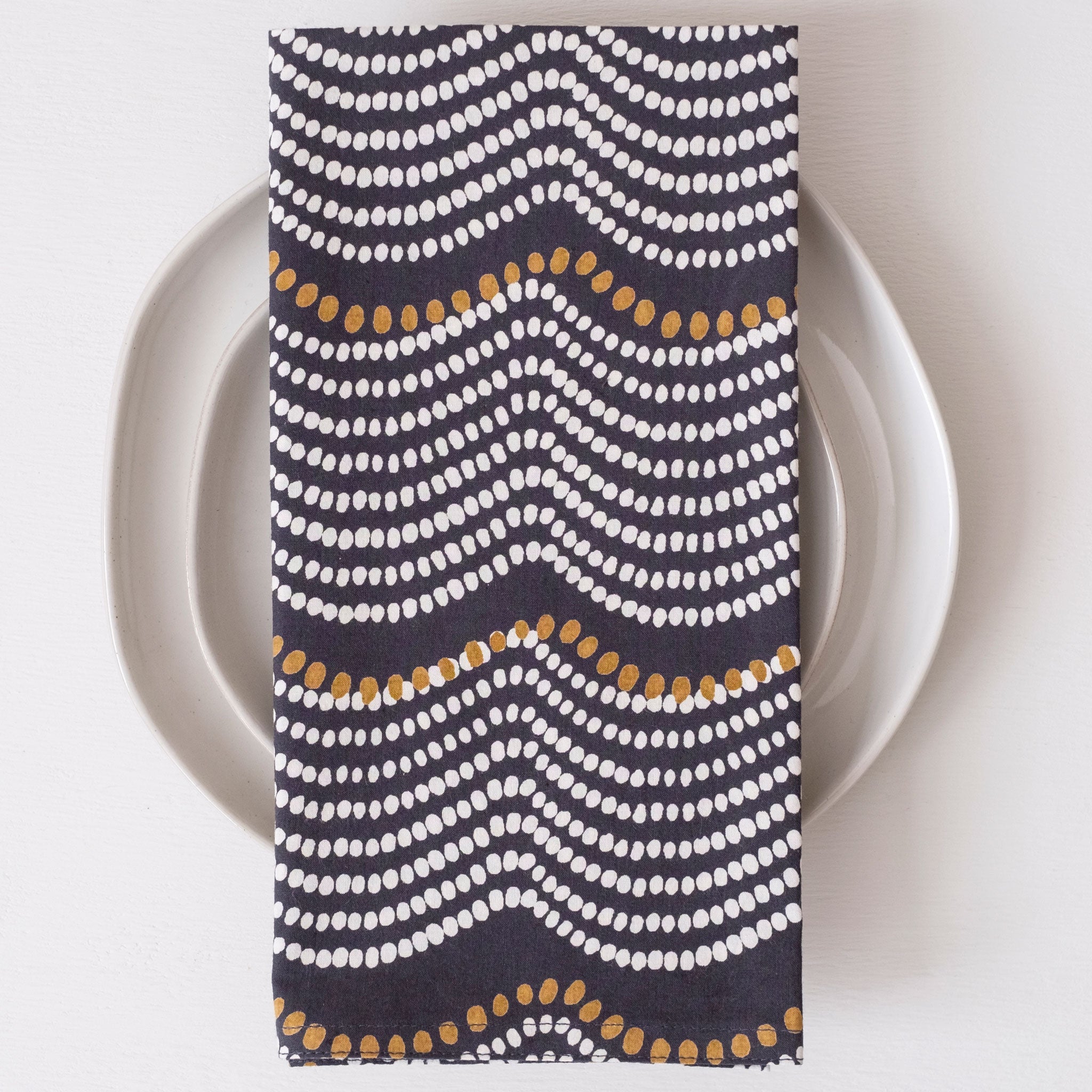 Waves Navy Block Printed Napkins - set of 4