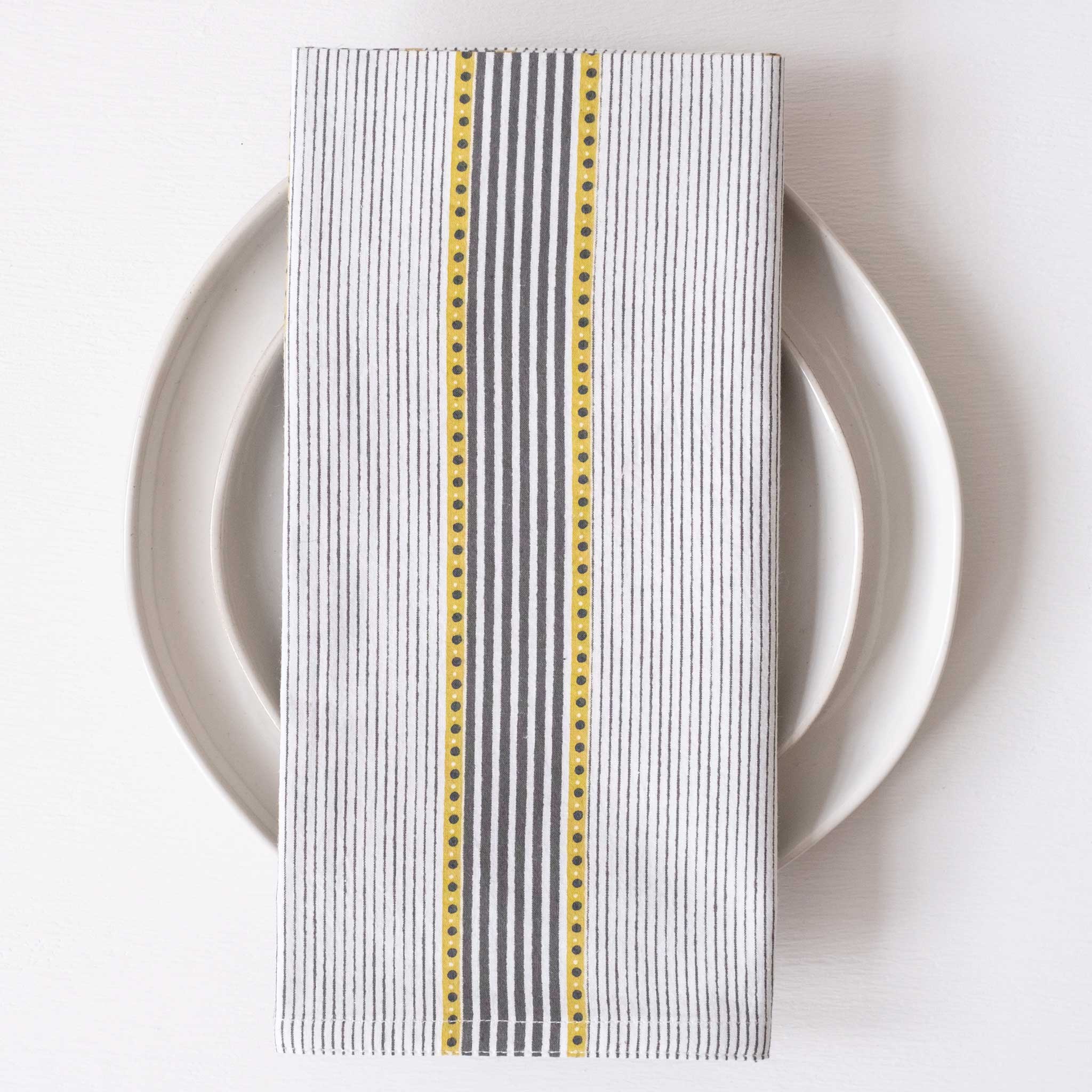 Trilot Stripes Olive Block Printed Napkins - set of 4